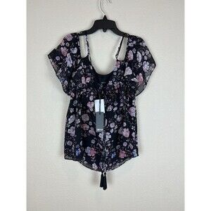 NWT Greylin Womens Medium Cold Shoulder Blouse Floral Shirt w Tassel Cottage Top